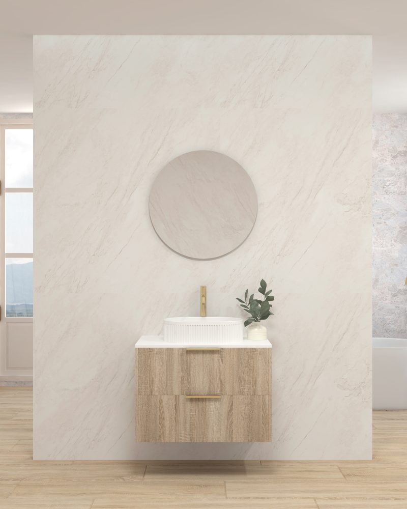 Pack RAFFINÉ + lavabo estriado + espejo circular